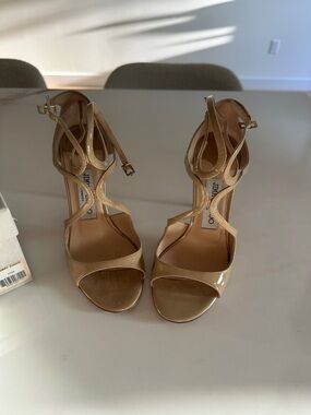 Jimmy Choo Beige Patent Leather Strappy High Heels